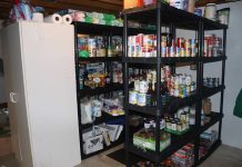 Pantry with food on shelves