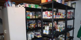 Pantry with food on shelves