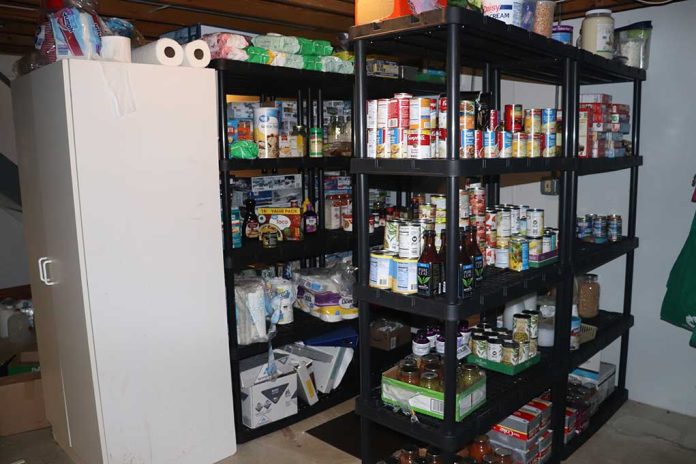 Pantry with food on shelves