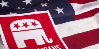 Republican symbol on American flag background