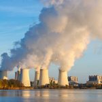 Nuclear power plant cooling towers emitting steam