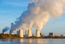 Nuclear power plant cooling towers emitting steam