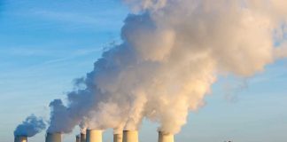 Nuclear power plant cooling towers emitting steam