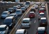 Traffic jam on a multi-lane highway.