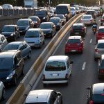 Traffic jam on a multi-lane highway.