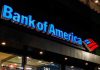 Bank of America building with illuminated sign.