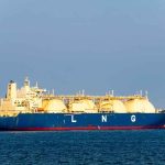 LNG tanker ship sailing on open sea.