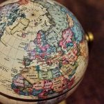 Close up of vintage globe showing Europe and Africa