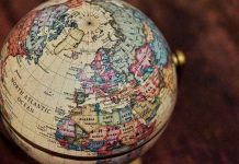 Close up of vintage globe showing Europe and Africa