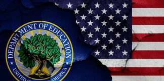 Department of Education emblem over American flag.