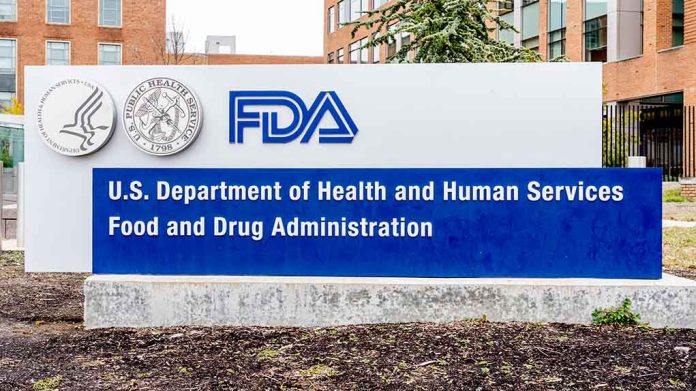 FDA building sign with logos outside.